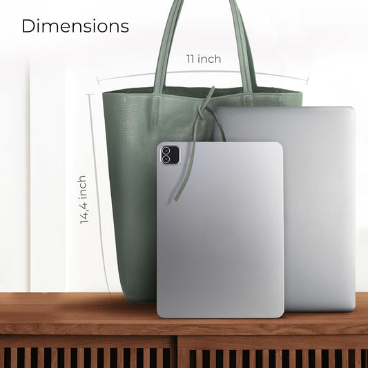 Italian Calf Leather Tote for Women with Zipper, Inner Pocket & Flat Base | Soft Unlined Shopper for Work & Travel