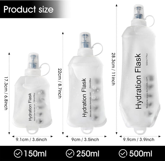 GYGYL Soft Flask, TPU Collapsible Soft Water Bottle for Hydration Pack, Running Vest, Leak-Proof Folding Water Bottle for Hiking Cycling Climbing Jogging-150ml White, 2pcs
