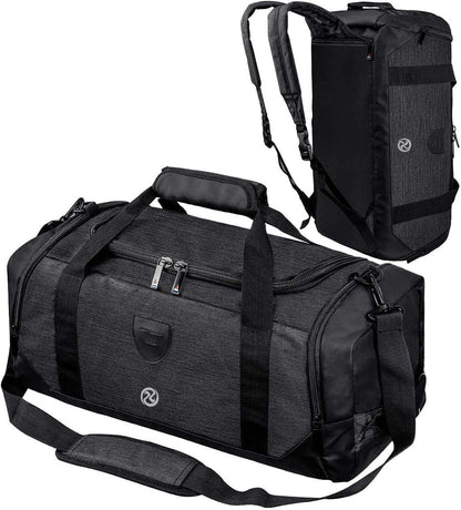 Gym Duffle Bag Backpack Waterproof Sports Duffel Bags Travel Weekender Bag for Men Women Overnight Bag with Shoes Compartment Black