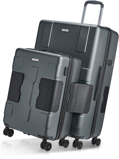 Tach V3.1 Hard Shell 2 Piece Luggage Set - 20 & 28 inch Luggage | Carry On & Large Checked Suitcases | Patented Built-In Connecting System | Rolling Suitcase Links 9 Bags (Grey)