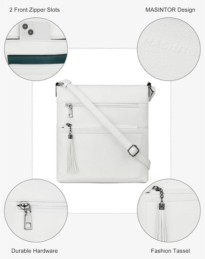 MASINTOR Crossbody Purses for Women, Multi Pocket Casual Crossbody Bag, Adjustable Strap Shoulder Bag with Tassel