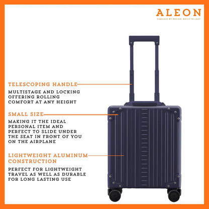 Aleon 16” Aluminum Vertical Underseat Carry-On Luggage - Luxury Business Briefcase with Wheels - Hardshell Suitcase for Airplane Travel (Sapphire)