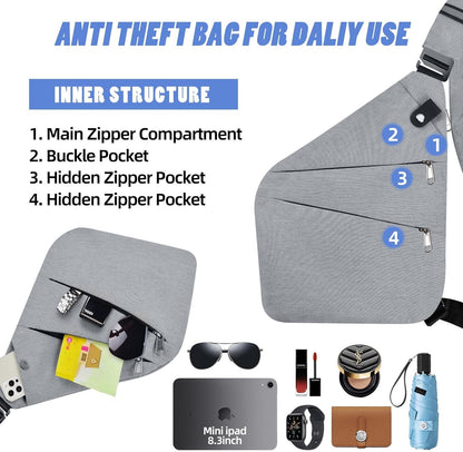Anti Theft Crossbody Bag,Anti Theft Travel Bag for Women Men,Sling Crossbody Bag for Travel, Sport, Work