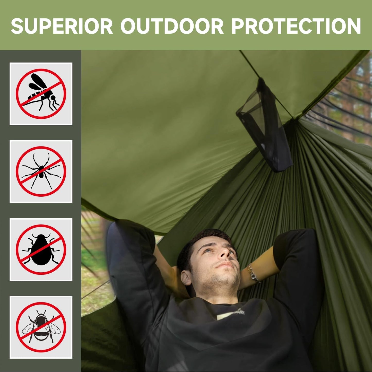 Camping Hammock with Mosquito Net and Sunshade, Backpacking Hammock with Ridge Rope Tree Straps, Lightweight Portable Hammocks for Outside, Hiking, and Travel