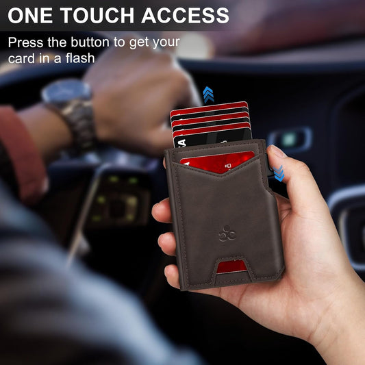 Wallet for Men Wallet with Slim Pop Up Card Holder 9-13 Cards, Bifold Minimalist Smart Wallet RFID Blocking Credit Card Holder with ID Window & Stretchable Cash Slot Compact Metal Aluminum Card Case