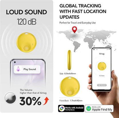 FindTag Duo - Dual System Tracker for iOS or Android, Bluetooth Tracking Tag/Key Finder/Luggage Tracker/Item Locator, Compatible with iOS Find My or Google Find Hub App (Yellow)
