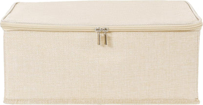 ANMINY Storage Bins with Zipper Lids 13 Qt Lidded Fabric Storage Boxes Baskets Cubes with Handles Collapsible Washable Cotton Linen Closet Shelf Clothes Organizer Containers - Beige, Small
