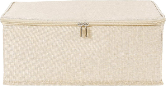 ANMINY Storage Bins with Zipper Lids 13 Qt Lidded Fabric Storage Boxes Baskets Cubes with Handles Collapsible Washable Cotton Linen Closet Shelf Clothes Organizer Containers - Beige, Small