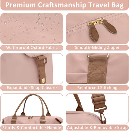 Travel Duffle Bag for Women, Weekender Bags, Hospital Bag for Labor Delivery, Lightweight Tote Duffel Overnight Bag with Luggage Sleeve, Airplane Travel Bags with Toiletry Bag, X-Large,Pink