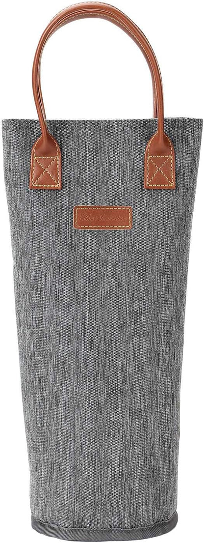 ZORMY Single Bottle Insulated Wine Tote, 1 Bottle Wine Carrier Bag Padded Wine Cooler Perfect Wine Lover's or Wedding Gift-Grey