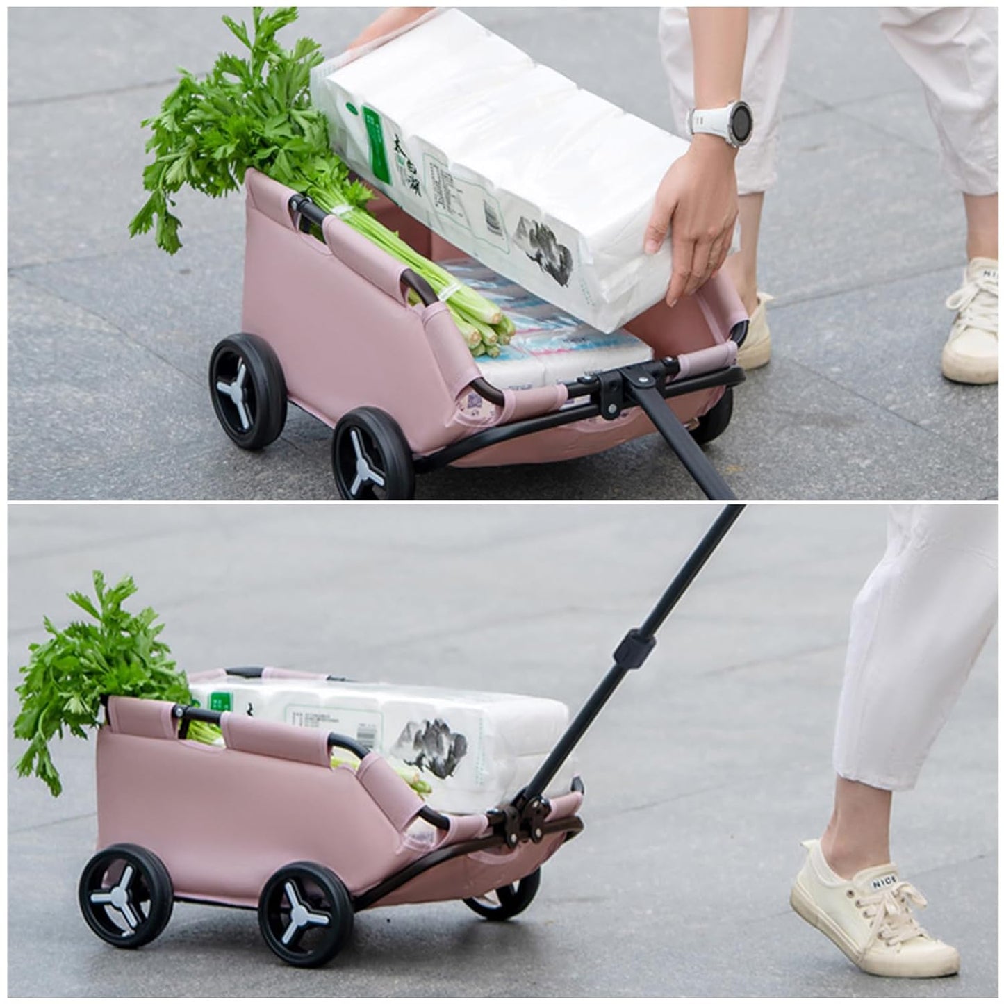 Dog Stroller 4 Wheels Folding Dog Cart Pet Stroller for Travelling Shopping Walking Playing for Small Dogs Cats (Plaid red)