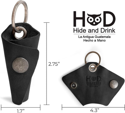 Hide & Drink Full Grain Leather Wrap Keychain, Organizer Snap Closure, Key Ring Cover, Silencer Sleeve Key Holder for Men