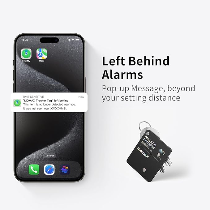 Momax Wallet Tracker Smart Finder - Rechargeable Slim Bluetooth Key Tracking Card with 1-Year Battery, Apple Find My (iOS Only), Item Locator for Luggage Tag, Suitcase, Passport, Backpacks, Mini Size
