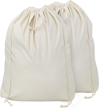 2 Pcs Canvas Laundry Bags with Carrying Handles & Drawstring Closure, Machine-washable Laundry Basket Hamper Liner Replacement Bags