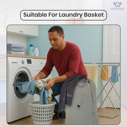 LFH Home Cotton Canvas Large Laundry Bag with Handle, Heavy Duty Drawstring Closure Washable Laundry Bags, School Travel, Home, Hotel, College Dorm, Organizer Sack, Toys Clothes 28x36 (Pack of 2)-Grey