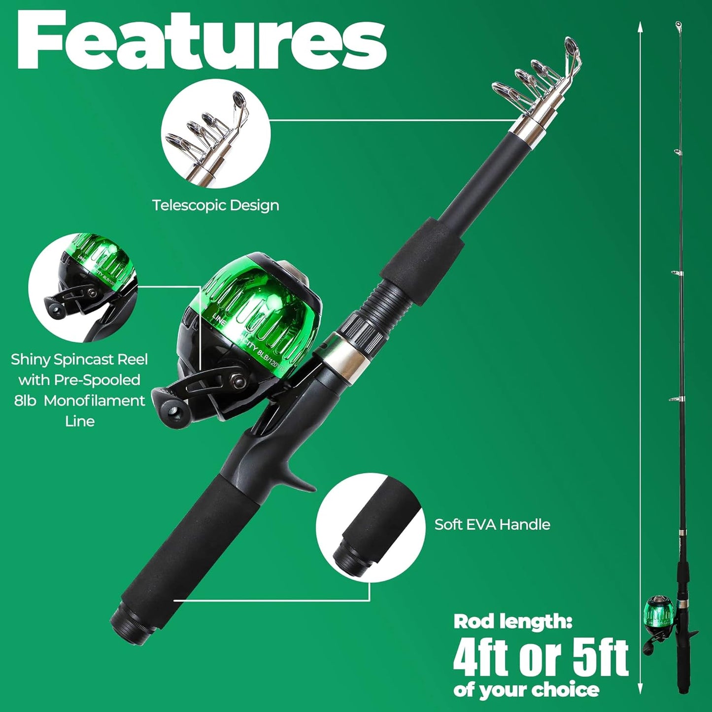 DaddyGoFish Kids Fishing Pole - Rod Reel Combo Tackle Box Starter Set - First Year Small Dock Gear Kit for Boys Girls Toddler Youth Age Beginner Little Children Junior Anglers Older Kids