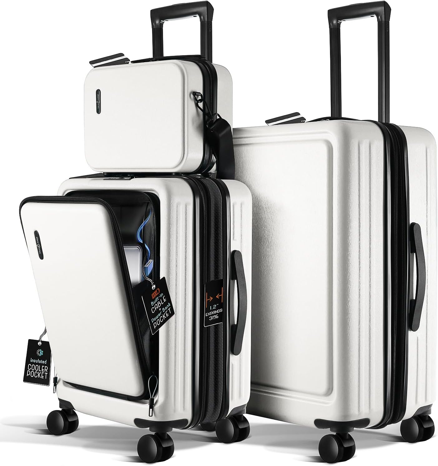 Luggage Sets 3 Piece, 22 Inch Carry on Luggage and 24 Inch Suitcases with Wheels Spinner, Durable Hard Shell Suitcase Set, Expandable Travel Suitcase, White