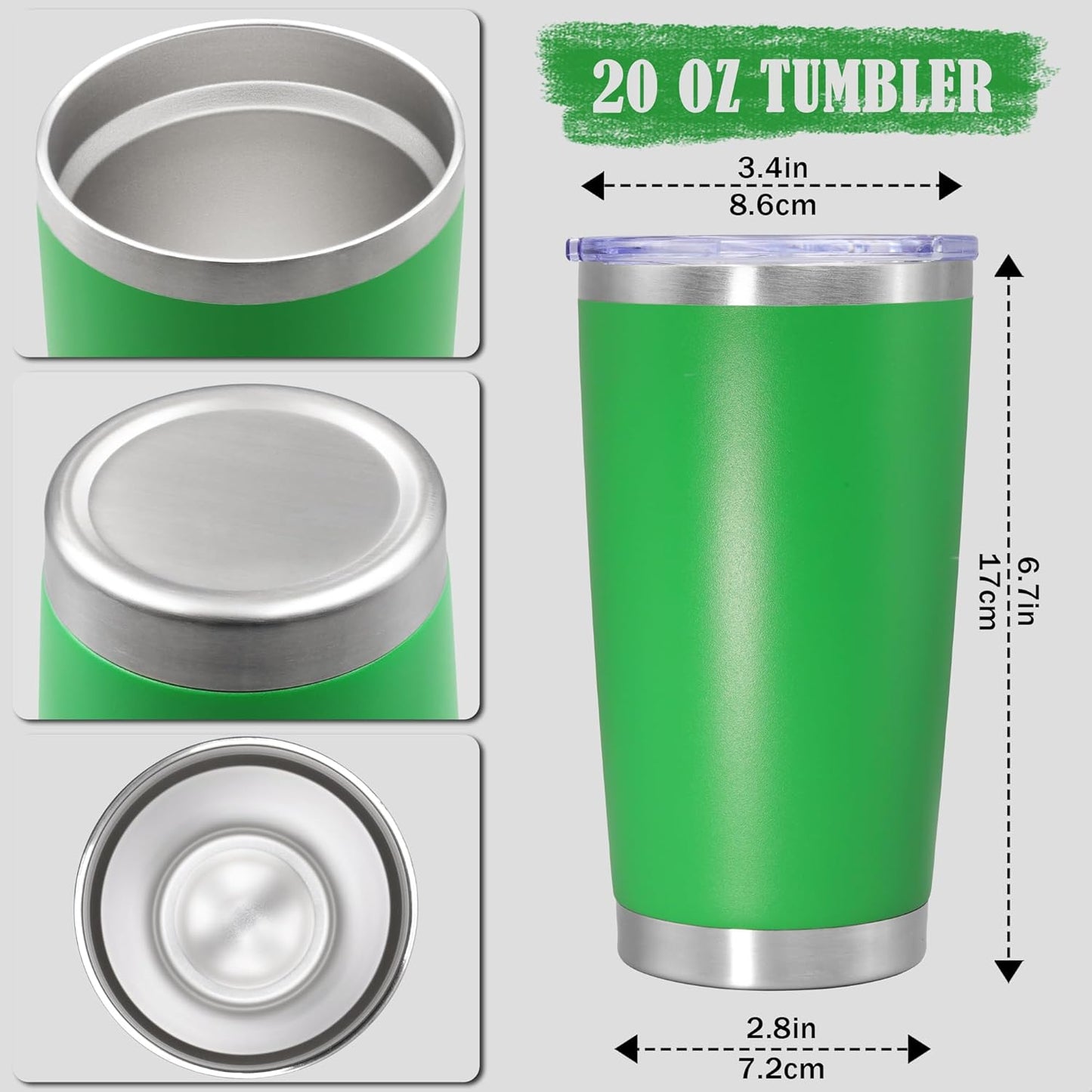 20 oz Tumbler Coffee Tavel Tumblers Bulk with Lid Stainless Steel Double Wall Vacuum Insulated Mug Powder Coated Cups fit Car Cupholder for Hot and Cold - Green, 4Pack