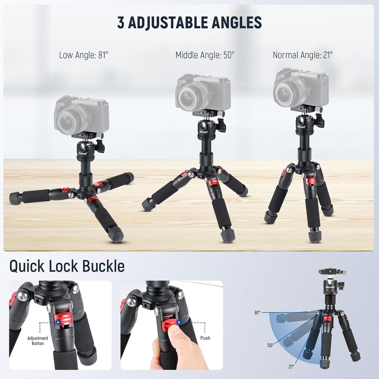 NEEWER Portable Desktop Mini Tripod Aluminum Alloy 20''/ 50cm Desk Tripod with 360 Degree Ball Head, 1/4 inch Quick Shoe Plate for DSLR Camera Video Camcorder, Load up to 11 pounds/5 kilograms