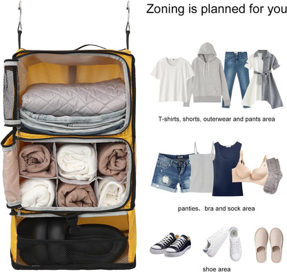 TABITORA Travel Portable Hanging Shelves Closet Organizer Packing Luggage Storage with Multifunctional and Foldable Invisible Compartment,Lightweight, for Suitcase, RV,Closet…Yellow,XL