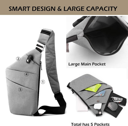 Anti Theft Crossbody Bags for Women Men, Multi-Pocket Shoulder Bag, Slim Sling Purse with 2 RFID Blocking Card (Right Shoulder-Khaki)