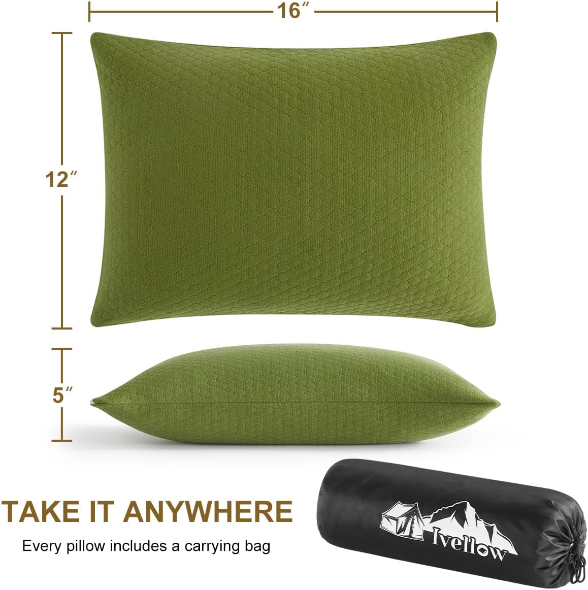 Ivellow Memory Foam Travel Pillow Compressible Camping Pillow for Sleeping Shredded Memory Foam Pillow Compact Firm Supportive Small Pillow for Adults Kids Outdoor Backpacking Hiking Essential Gear-M