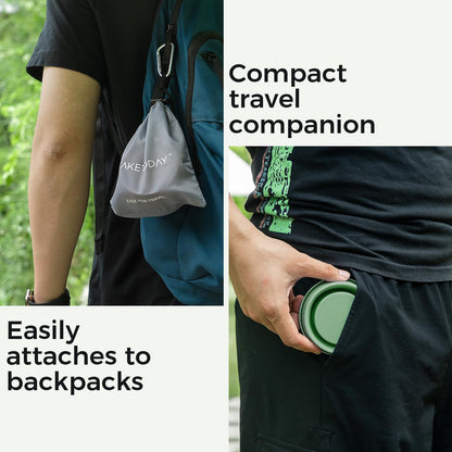 TakeToday Collapsible Travel Cup - Silicone Foldable Water Cup, BPA-Free with Lid & Waterproof Bag - Drinking Cup Set for Office, Camping & International Travel（8 Oz, Blue）