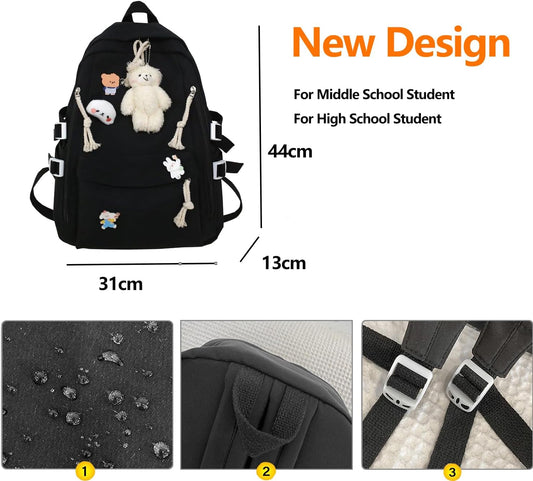 DUSLANG Big Student Laptop Backpack For College Women Men Middle High School Teen Girls Bookbag Travel Daypack, Black