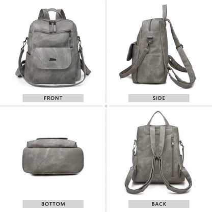 PU Leather Backpack Purse for Women Fashion Multipurpose Design Handbag Ladies Shoulder Bags Travel Backpack Grey