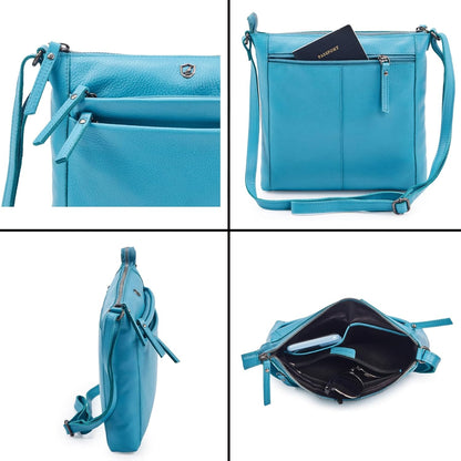 Small Soft Genuine Leather Crossbody Purse Women’s Sling Crossover Shoulder Travel Handbag with Triple Zipper