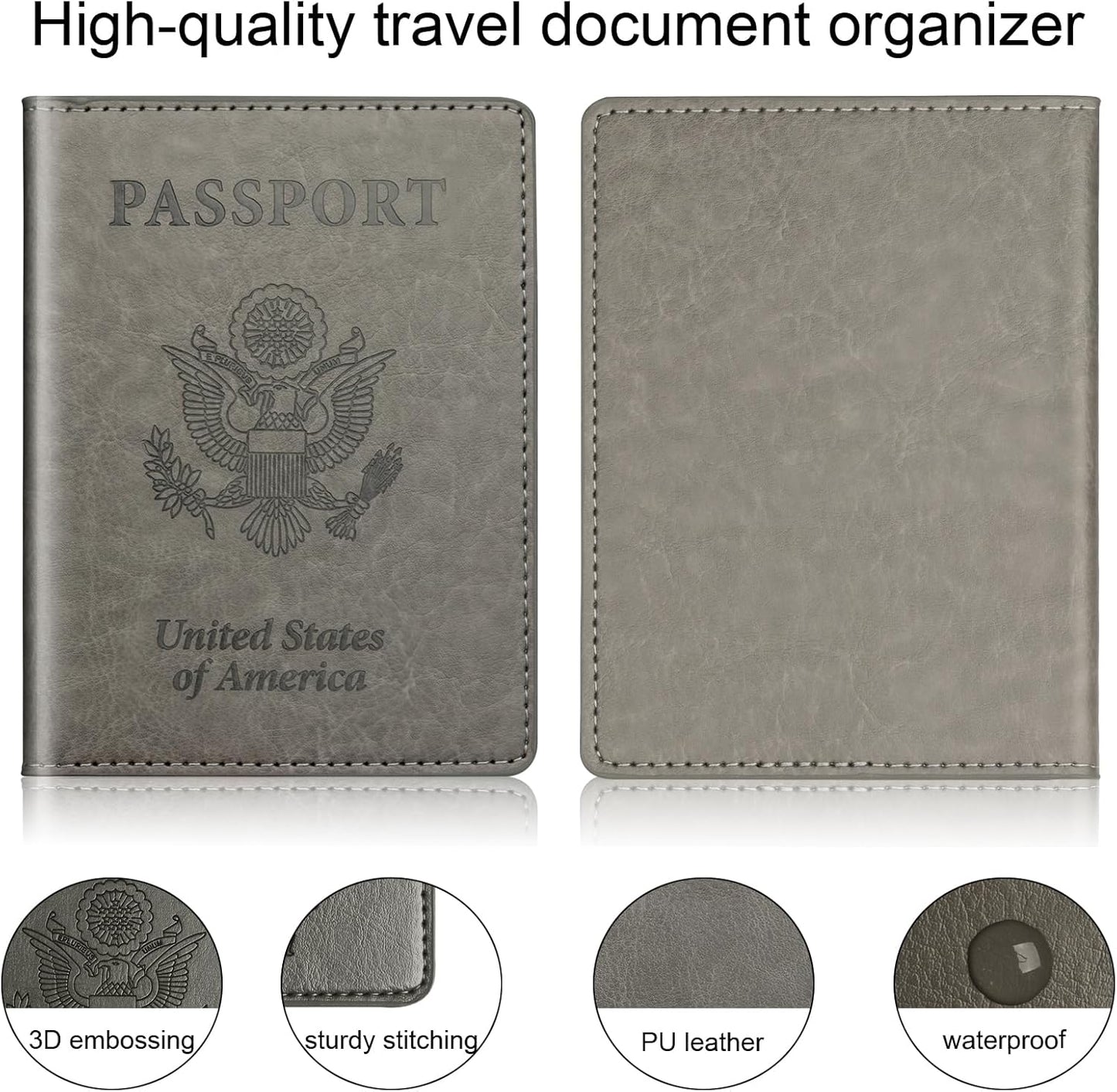 Rose Gold & Gray Passport Holder for Travel, Passport Wallet Cover Case for Family Women Men Cruise Essentials, Travel Must Haves Passports Book Protector