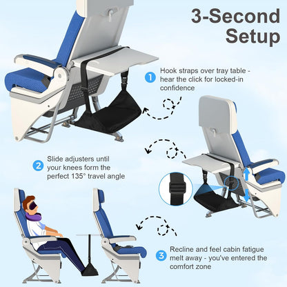 Foot Hammock for Plane Travel, Upgraded Airplane Foot Rest with Memory Foam, Hardboard, Portable Zippered Leg Hammock for Long Flight, Under Desk Footrest, No Collapse Foot Sling, Travel Essentials