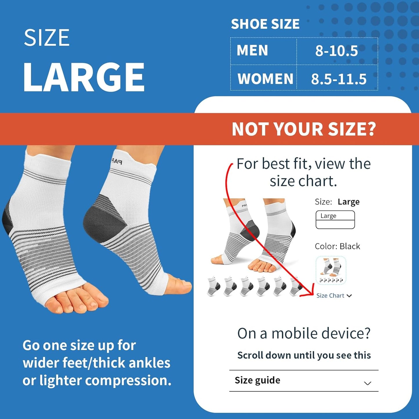 Plantar Fasciitis Sock (6 Pairs) for Men and Women, Compression Foot Sleeves with Arch and Ankle Support (White, Large)