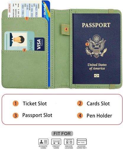 Melsbrinna Premium Leather Passport Holder Covers Case, Waterproof Rfid Blocking Travel Wallet Passport Holder with Pen Holder, Cute Passport Book for Women/Men