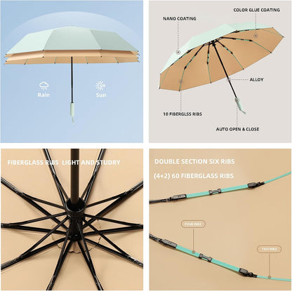 Folding Umbrella Anti-UV Compact Durable Folding Umbrella Auto Open Close Windproof Travel Umbrella Premium Grip Fits Backpack