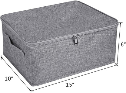 ANMINY 3PCS Storage Bins with Zipper Lids 13 Qt Lidded Fabric Storage Boxes Baskets Cubes with Handles Collapsible Washable Cotton Linen Closet Shelf Clothes Organizer Containers - Gray, Small