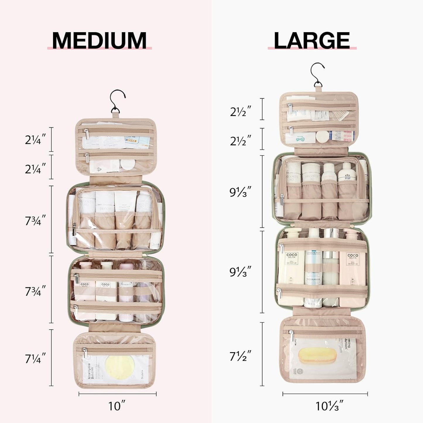 BAGSMART Toiletry Bag Hanging Travel Makeup Organizer with TSA Approved Transparent Cosmetic Bag Makeup Bag for Full Sized Toiletries, Large-Green