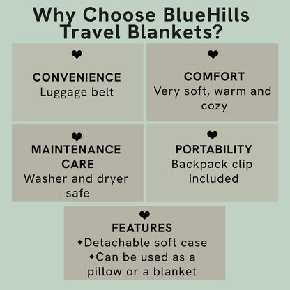 BlueHills Premium Soft Tall Travel Blanket Pillow for Airplane Traveling Essentials Long Flight Trip Throw in Bag case with Backpack Clip Compact Large Plane Accessories Beige T053