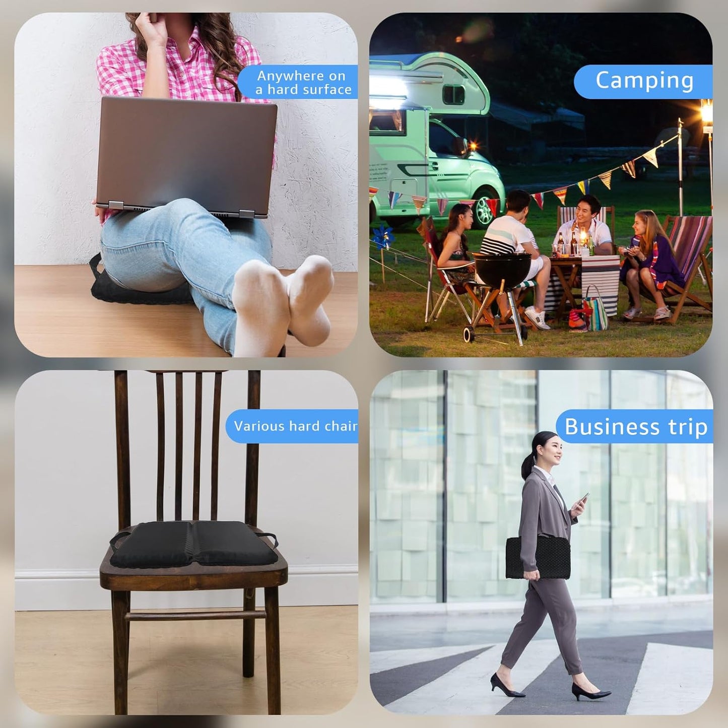 New Upgraded Portable Seat Cushion (15.7" x 11.8") Foldable Travel Cushion, for Airplane Seats, Camping, Stadium, Cinema, Garden Benches Seat Cushion