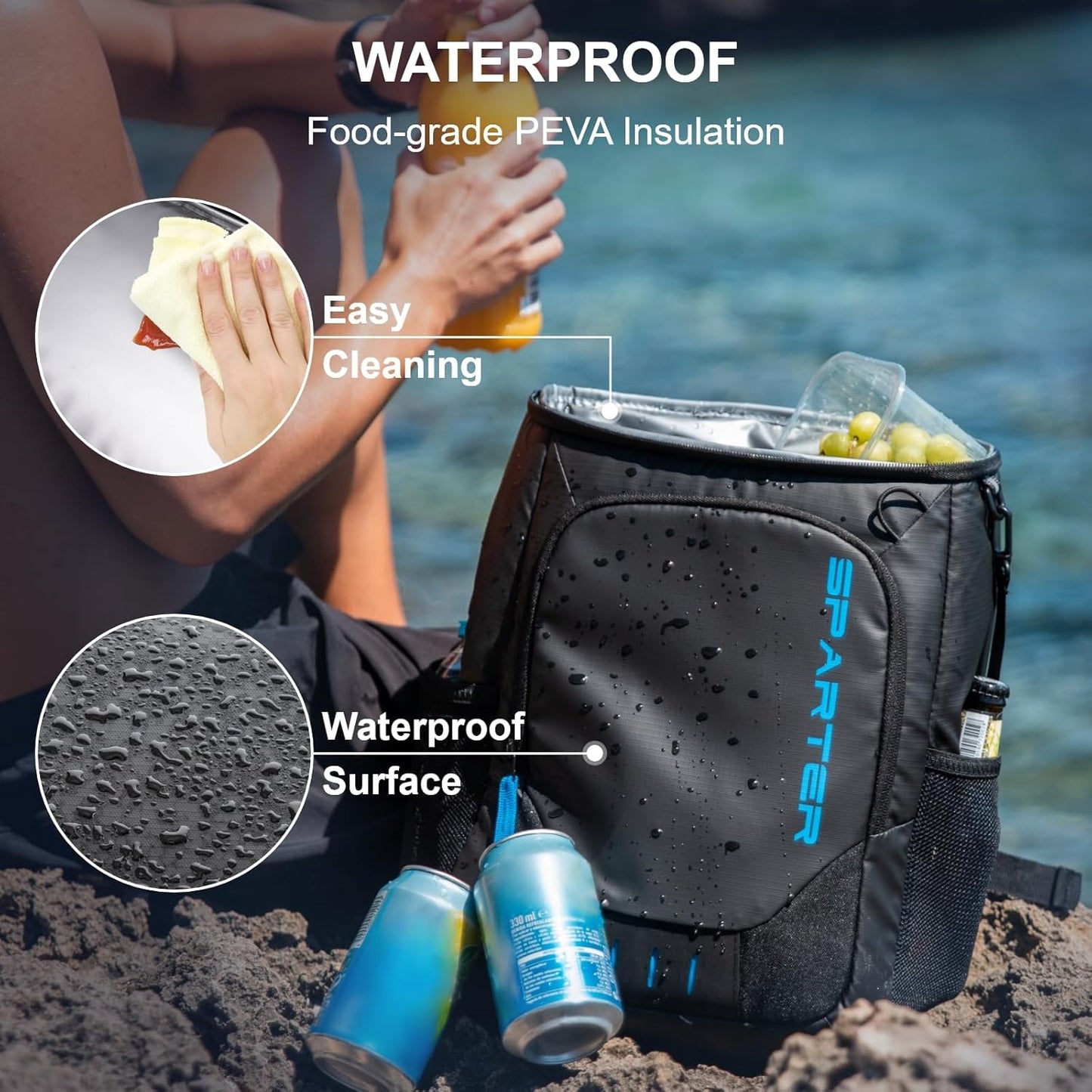 SPARTER Backpack Cooler Insulated Leak Proof 33/49 Cans, 2 Insulated Compartments Thermal Bag, Portable Lightweight Beach Travel Camping Lunch Backpack for Men and Women