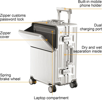 Hard Shell Luggage 24 Inch Travel Luggage, Carry-On Luggage Spinner TSA with Lid, PC+ABS Aluminum Frame，Lightweight Travel Luggage 20'' 24'' 26''Carry-On (upgraded white, 24 inch)