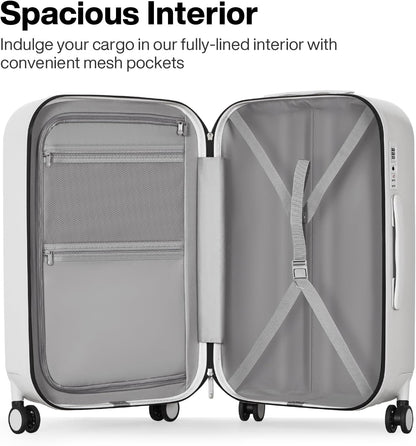 mixi 24 Inch Checked Luggage PC Hardshell Suitcases with Wheels for Travel Woman Men, Smoke White