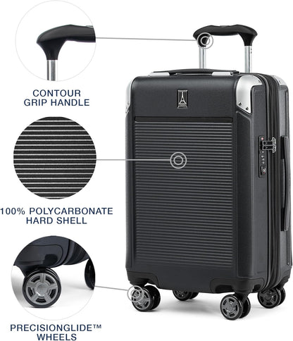 Travelpro Platinum Elite Hardside Expandable Carry on Luggage, 8 Wheel Spinner, TSA Lock, Hard Shell Polycarbonate Suitcase, Shadow Black, Carry on 21-Inch