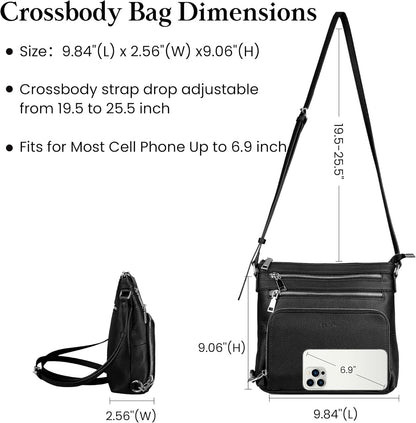 befen Genuine Leather Crossbody Bags for Women, Lightweight Medium Anti-Theft Shoulder Purse with Built in RFID Wallet