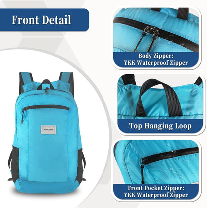 Hiking Daypack - Lightweight & Water-Resistant Portable Backpack for Travel, Camping, Outdoor Adventures(16L,turquoise blue)