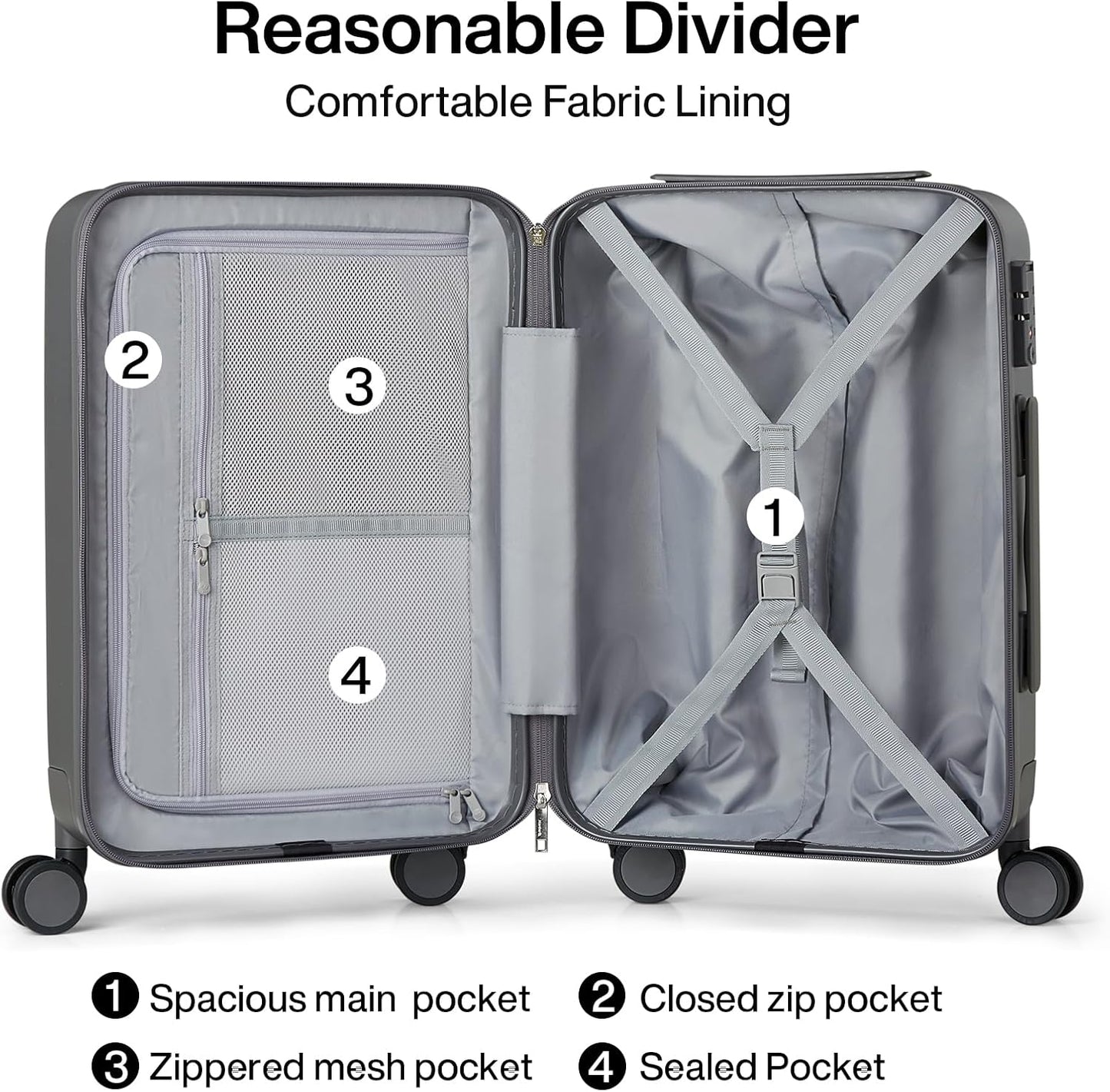 Hanke 20 Inch Carry On Luggage 22x14x9 Airline Approved PC Hard Shell Suitcases with Wheels TSA Luggage for Women Men Lightweight Travel Luggage(Graphite Grey)
