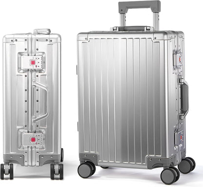 UrbanExplorer 24Inch All Aluminum Check In Luggage Heavy Duty Hard Shell Suitcases with Spinner Wheels, Zipperless Suitcase with TSA Lock, Large Luggage for Business Travel, Sliver