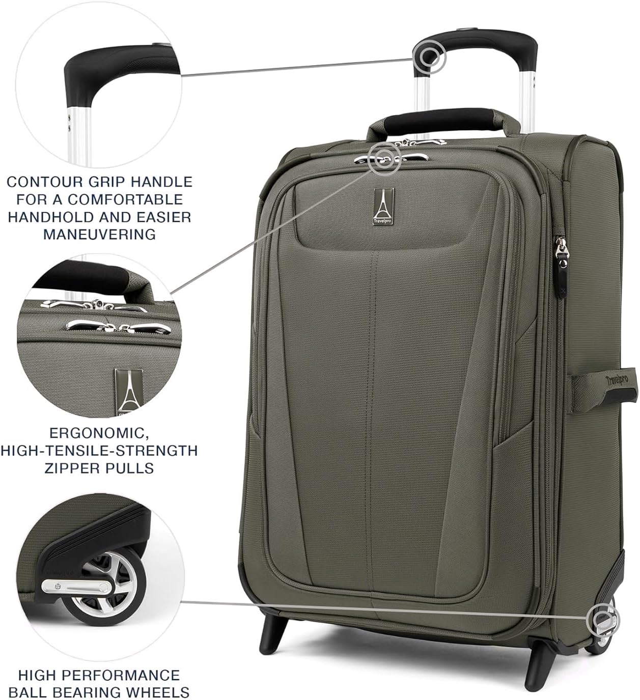 Travelpro Maxlite 5 Softside Expandable Upright 2 Wheel Carry on Luggage, Lightweight Suitcase, Men and Women, Slate Green, Carry On 20-Inch