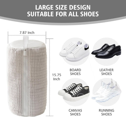HEAVYWOOD Shoes Bag for Washing Machine Reusable Shoe Cleaning Washing Machine Bag Sturdy Anti-Rust Zipper 15.7’’*7.8’’ Shoe Laundry Bag for Washer and Dryer for Sneakers, Trainers (Beige, 2Packs)