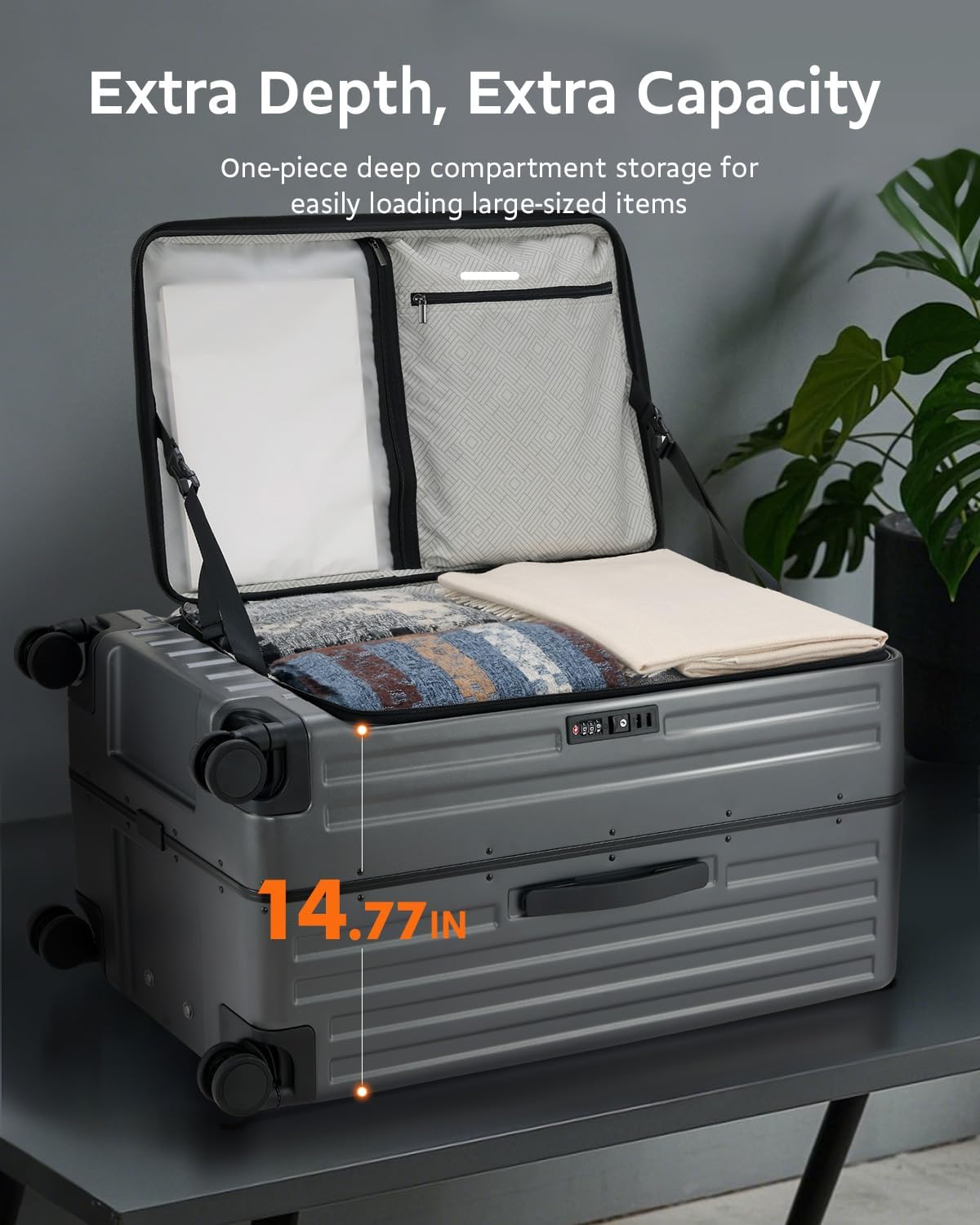 Checked Luggage, Large Suitcase 29 Inch Trunk Luggage with Spinner Wheels, Lightweight ABS+PC Hard Shell with Aluminum Frame, Top Opening, TSA Lock (Grey, 1PC)
